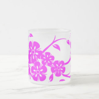 Cristal Esmerilado Taza de café con estampado floral de hibisco rosa