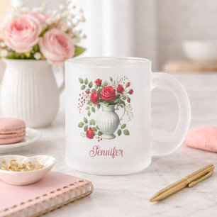 Cristal Esmerilado Taza de café con foto floral
