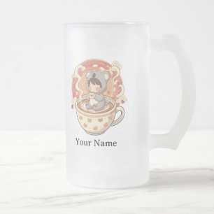 Cristal Esmerilado Taza de café de vidrio transparente estética Chibi