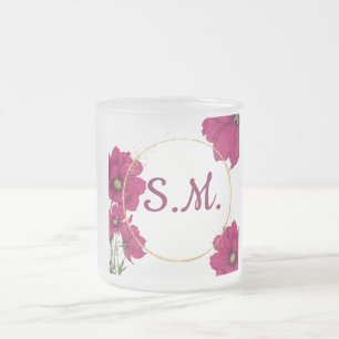 Cristal Esmerilado Taza de café elegante con flores rosadas y círculo