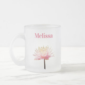 Cristal Esmerilado Taza de café escarchada con nenúfar de agua rosa