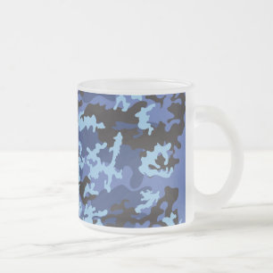 Cristal Esmerilado Taza de café helada Camo azul de encargo