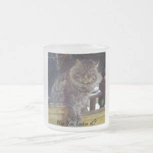 Cristal Esmerilado Taza de café helada gato enojado