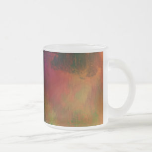 Cristal Esmerilado Taza de café, naranjas oscuras, rojos, verdes abst