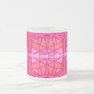 Cristal Esmerilado Taza de café personalizada geométrica rosa intenso