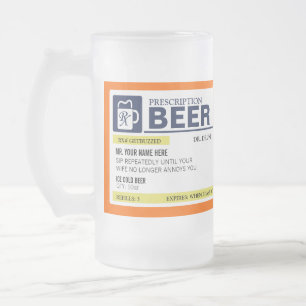 Cristal Esmerilado Taza de cerveza divertida de la prescripción