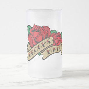 Cristal Esmerilado Taza de cerveza subió tatuaje del favor de la boda