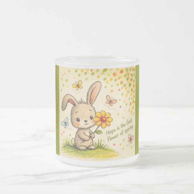 Cristal Esmerilado Taza de Conejito de Primavera (Centro)