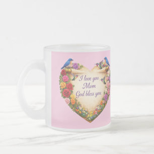 Cristal Esmerilado Taza de Corazón de Vidrio Floral Rosa Te Amo Mamá