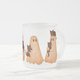 Cristal Esmerilado Taza de Halloween de Fantasma Lindo y Gato Negro
