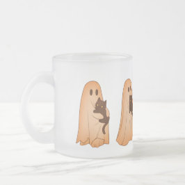 Cristal Esmerilado Taza de Halloween de Fantasma Lindo y Gato Negro