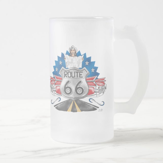 Cristal Esmerilado Taza de la vaquera de la ruta 66 (Derecha)