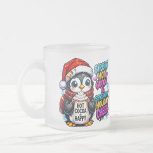 Cristal Esmerilado Taza de pingüino de cacao caliente navideño