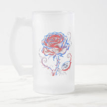 Taza de rosa de neón roja y azul