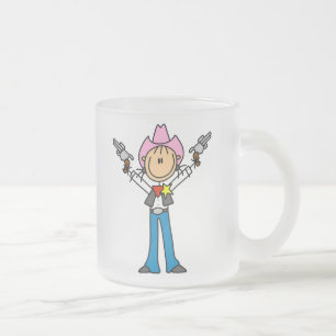 Cristal Esmerilado Taza de Sheriff Vaquera con Figura de Palitos