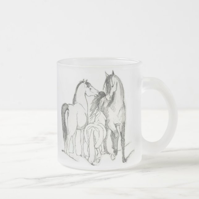Cristal Esmerilado Taza de tres caballos (Derecha)