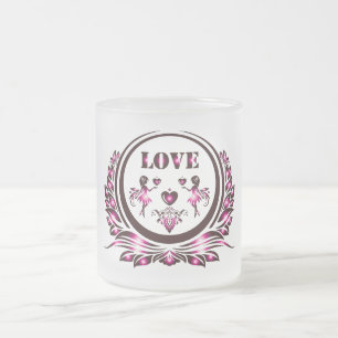Cristal Esmerilado Taza de Vidrio Corazón Amante