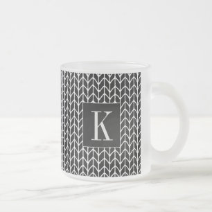 Cristal Esmerilado Taza de vidrio escarchado de punto negro + Inicial