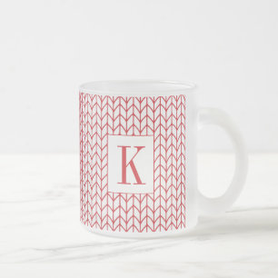 Cristal Esmerilado Taza de vidrio escarchado RED LINE KNIT + Inicial