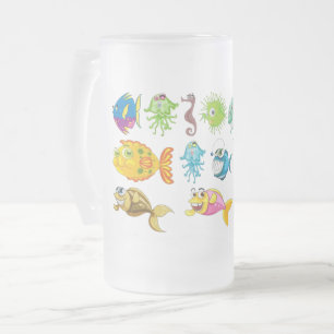Cristal Esmerilado Taza de vidrio helado con vida marina de dibujos a