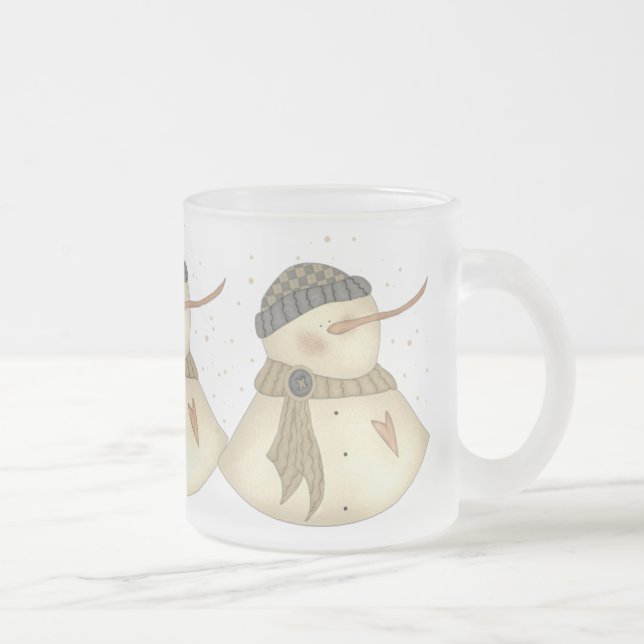 Cristal Esmerilado Taza del corazón de Navidad Snowmans (Derecha)