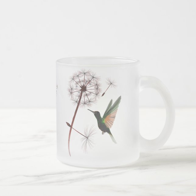 Cristal Esmerilado Taza del diente de león y del colibrí (Derecha)