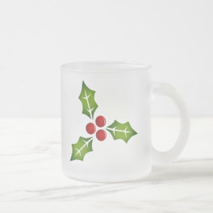 Cristal Esmerilado Taza del navidad de las bayas del acebo