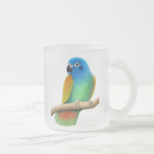 Cristal Esmerilado Taza dirigida azul del loro de Pionus