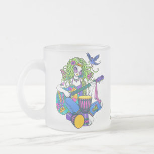 Cristal Esmerilado Taza escarchada de hadas del Hippie de la guitarra