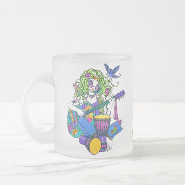 Cristal Esmerilado Taza escarchada de hadas del Hippie de la guitarra (Izquierda)