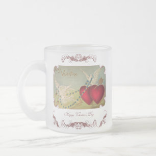 Cristal Esmerilado Taza Escarchada Día de San Valentín Palomas y Cora