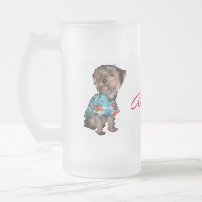 Cristal Esmerilado Taza escarchada hawaiana de Yorkie (Izquierda)