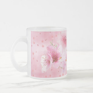 Cristal Esmerilado Taza floral de acuarela de flor de cerezo rosa