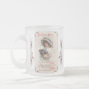 Cristal Esmerilado Taza helada de niña vintage de Pascua con bonete