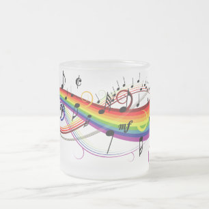 Cristal Esmerilado Taza helada negra de las notas musicales del arco