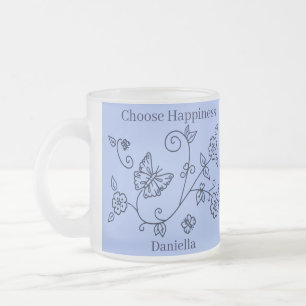 Cristal Esmerilado Taza Mariposa Azul de Vidrio Deslustrado