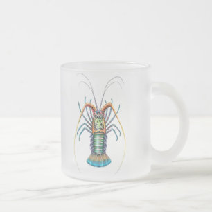 Cristal Esmerilado Taza pintada de la langosta espinosa