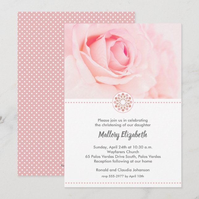 Cristalización rosa de rosa, invitaciones al bauti (Anverso / Reverso)