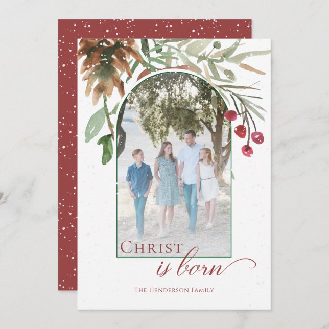 Cristo ha Nacido Foto de Navidad con Nieve Religio (Anverso / Reverso)