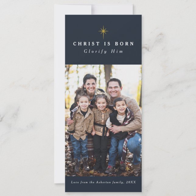 Cristo nace tarjeta de foto religiosa de Navidad (Anverso)