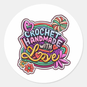crochet hecho a mano con pegatina de amor