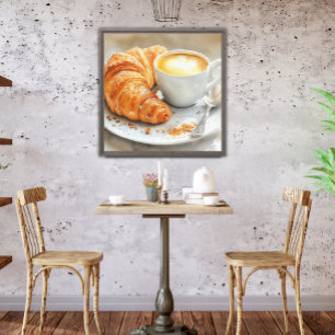 Croissant & Cappuccino Watercolor Cafe Cocina Arte