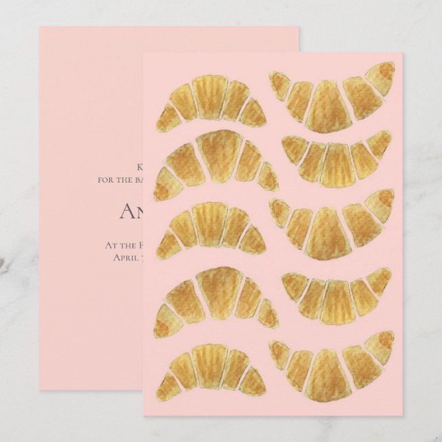 Croissant Rosa Acuarela Invitación (Anverso / Reverso)