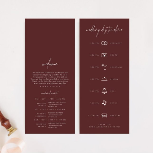 Cronología del Día de la Boho Borgoña de la boda m (Boho Burgundy Modern Wedding Day Timeline)