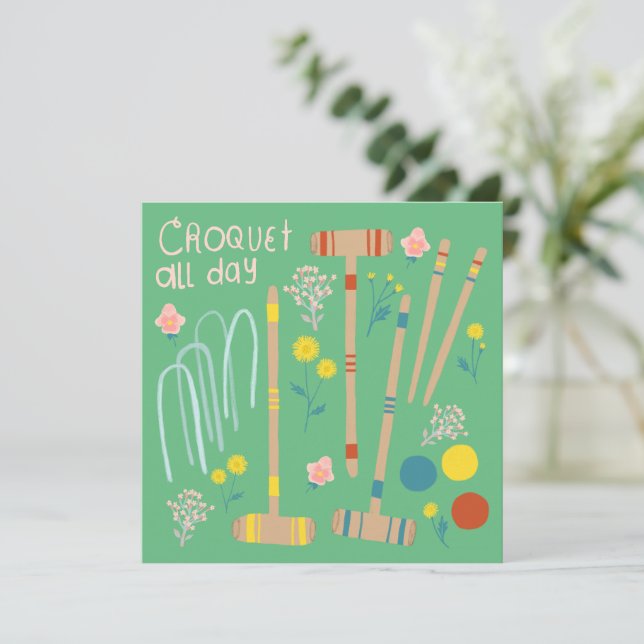 CROQUET ALL DAY Lawn Games Cute Grete Note Card (Anverso de pie)
