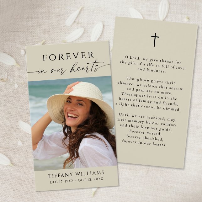 Cross Photo Forever Hearts Memorial Prayer Card (Subido por el creador)