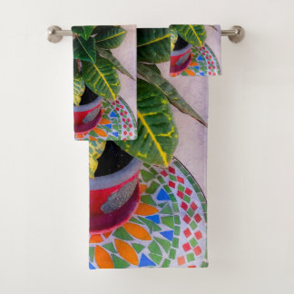 Croton Florido en Toalla de Mesa de Mosaico