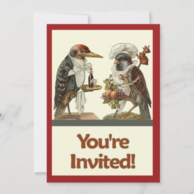 Crow Cook y Woodpecker Bartender Invitación (Anverso)