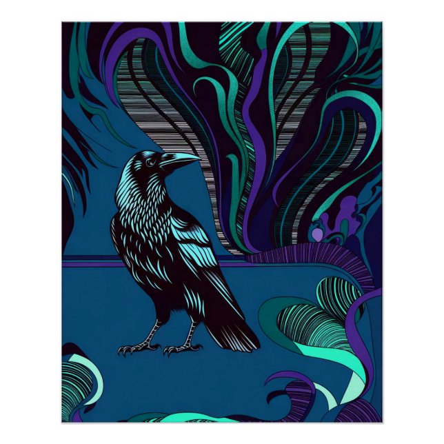 Crow Design Poster Wall Art Purple Blue (Anverso)