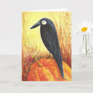 Crow en la tarjeta de calabaza